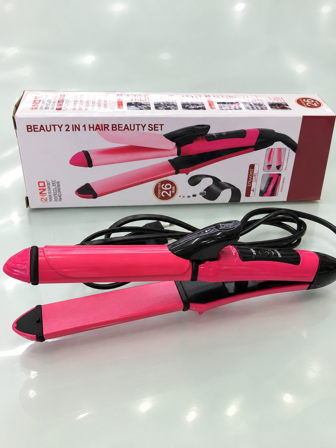 NOVA 2-in-1 Hair Straightener & Curler – Pink Hair Styling Iron