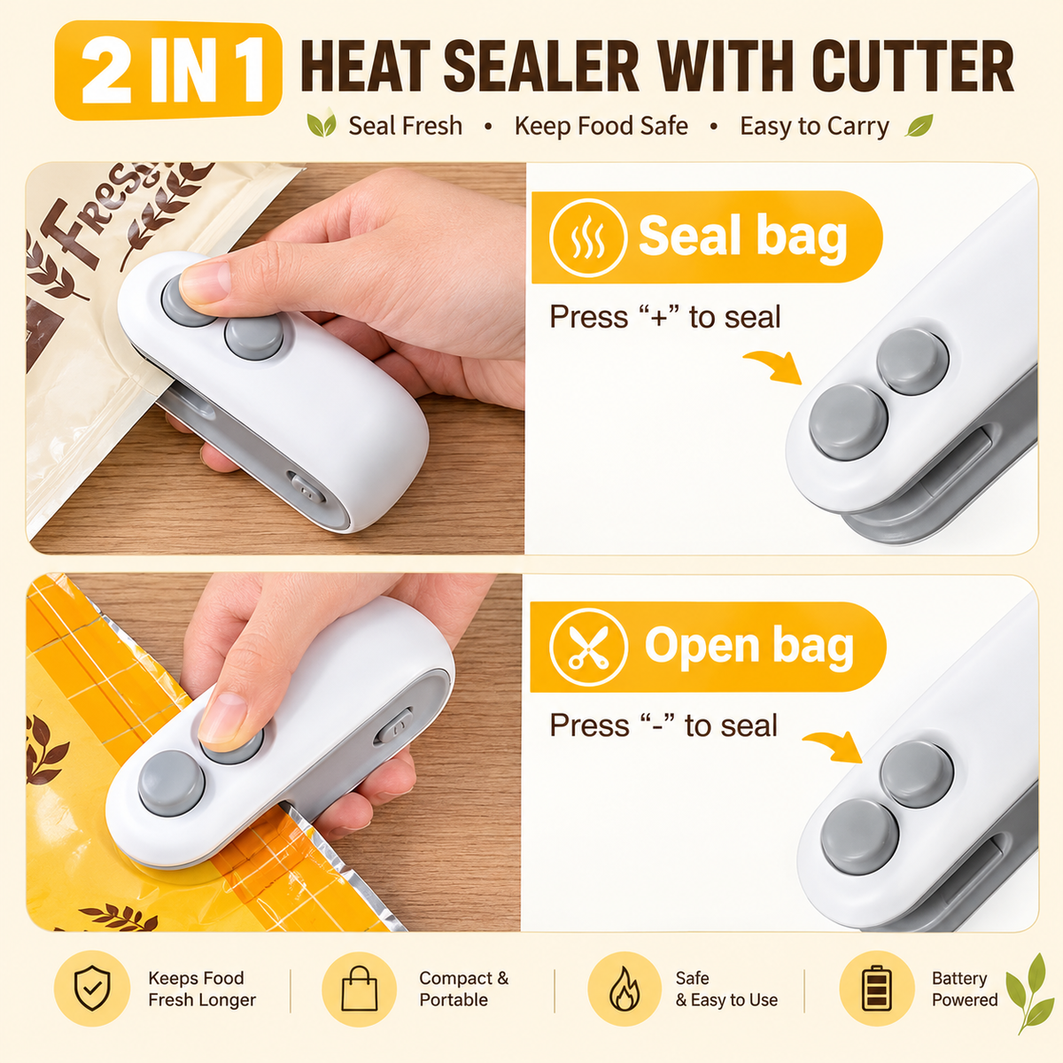 2-in-1 Mini Heat Bag Sealer with Cutter – Portable Food Sealing Tool