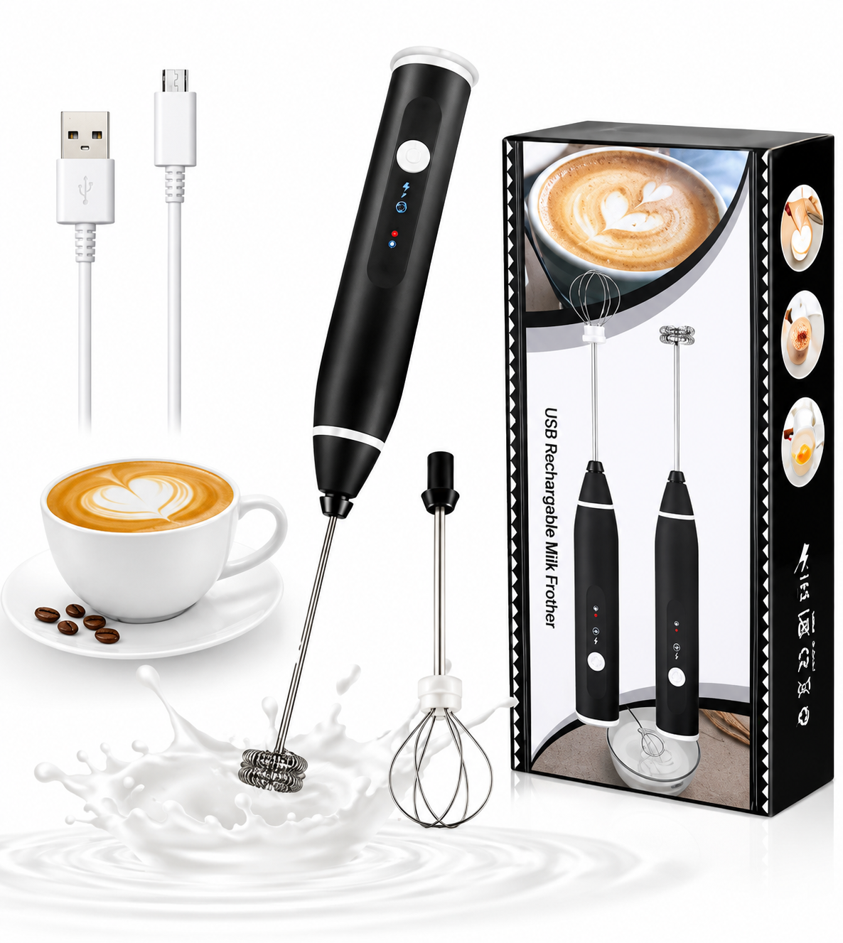 Electric Milk Frother – Rechargeable Handheld Coffee & Milk Frother