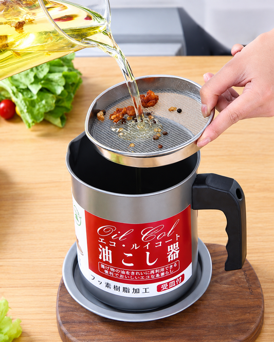 Stainless Steel Strainer Oil Filter Pot Reusable Cooking Oil Storage & Filtering Container