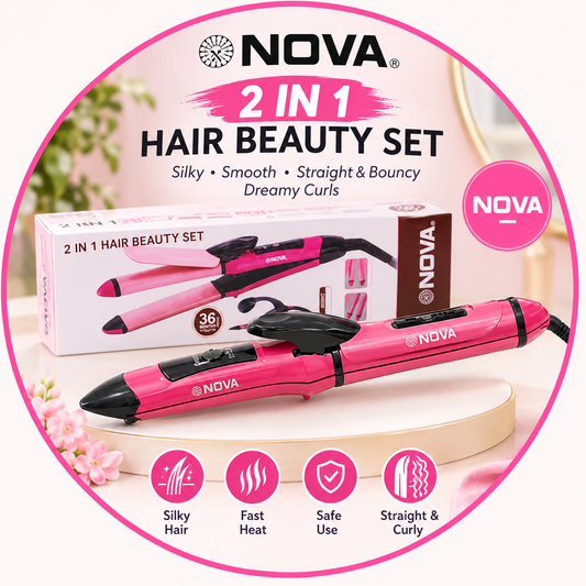 NOVA 2-in-1 Hair Straightener & Curler – Pink Hair Styling Iron