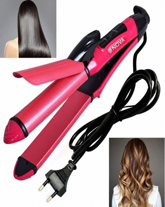 NOVA 2-in-1 Hair Straightener & Curler – Pink Hair Styling Iron