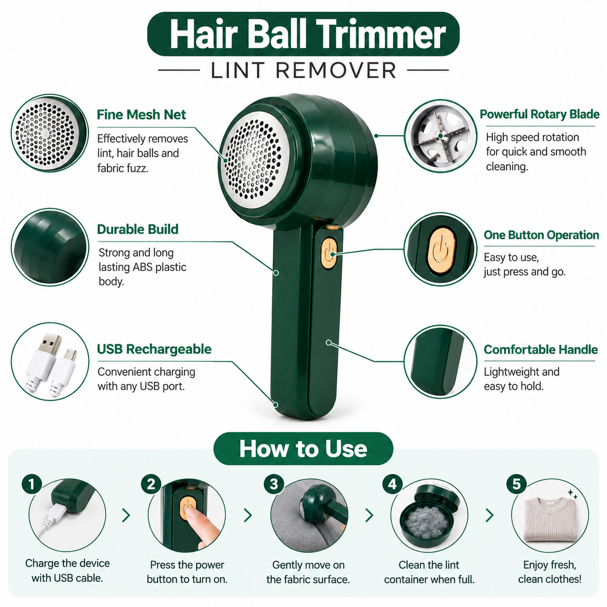 USB Rechargeable Hair Ball Trimmer | Lint Remover