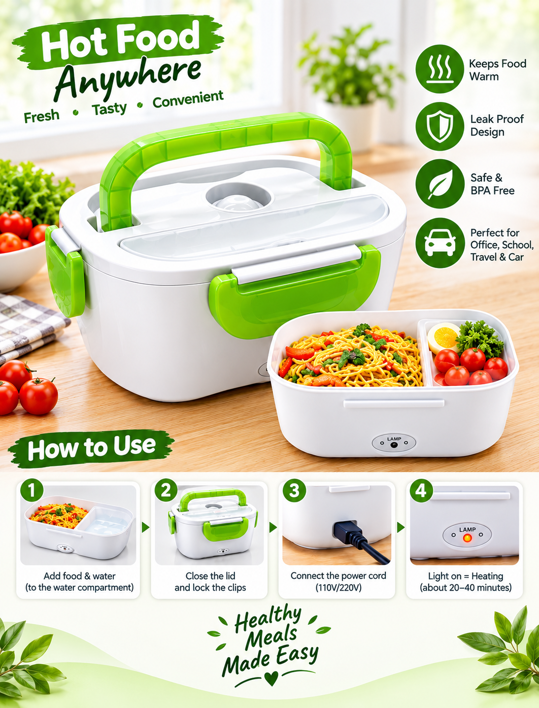 Electric Lunch Box – Portable Food Warmer with Leak-Resistant Design