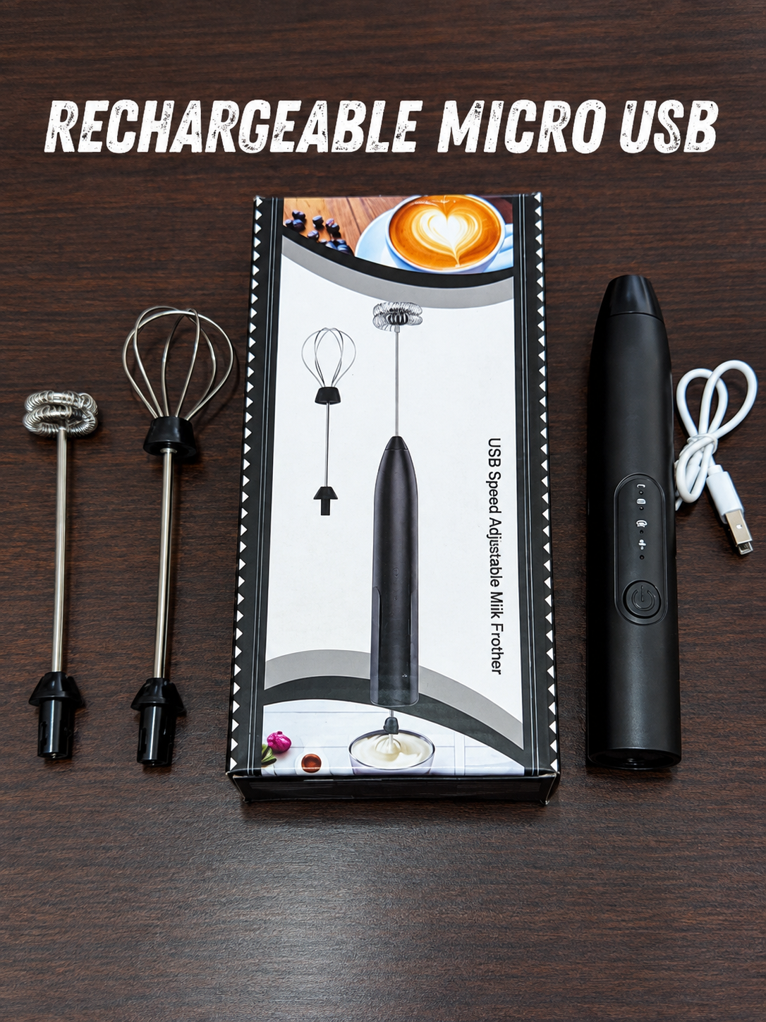Electric Milk Frother – Rechargeable Handheld Coffee & Milk Frother