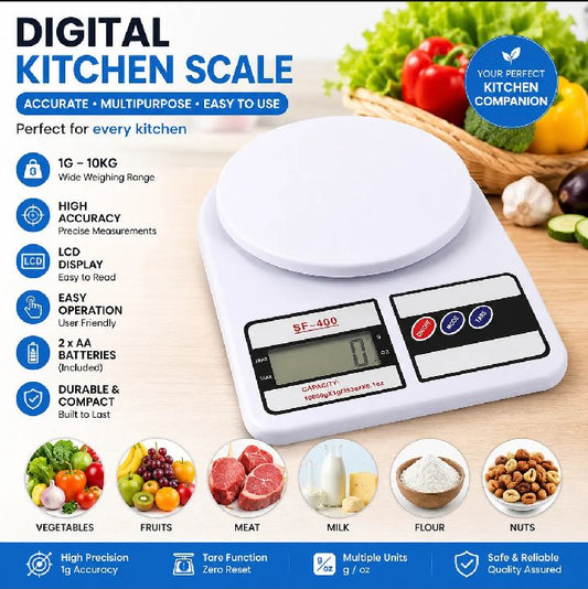 Digital Kitchen Scale SF-400 – 10KG Electronic Food Weighing Scale