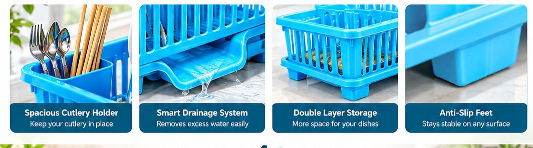 2-Tier Dish Drying Rack with Drainage Tray – Kitchen Dish Organizer
