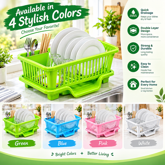 2-Tier Dish Drying Rack with Drainage Tray – Kitchen Dish Organizer