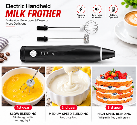 Electric Milk Frother – Rechargeable Handheld Coffee & Milk Frother