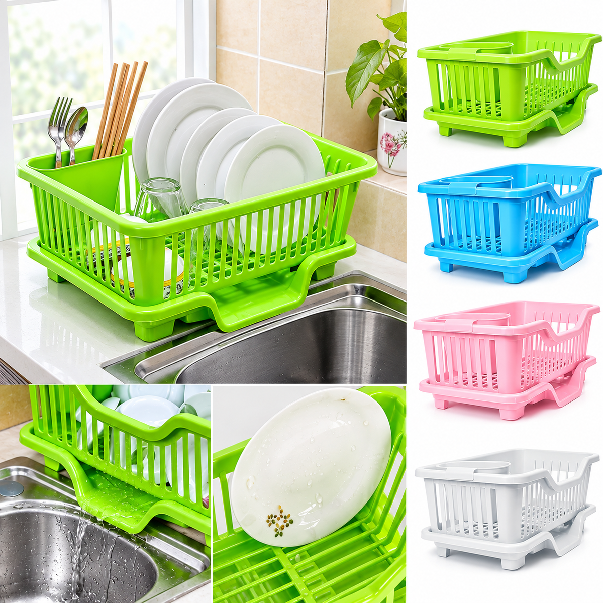 2-Tier Dish Drying Rack with Drainage Tray – Kitchen Dish Organizer