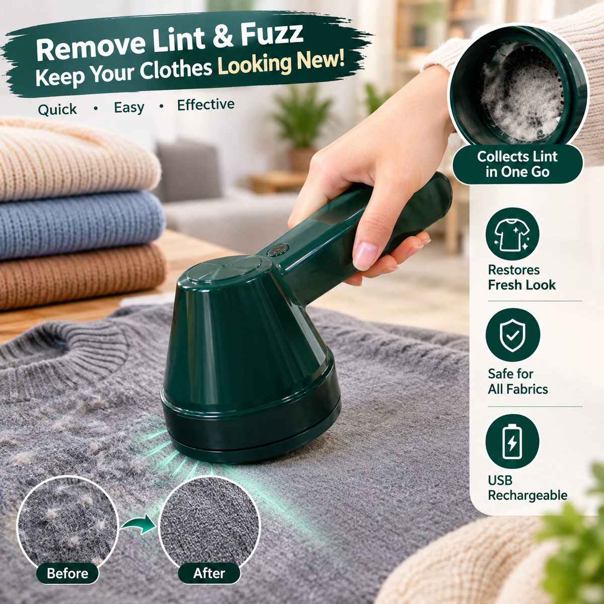 USB Rechargeable Hair Ball Trimmer | Lint Remover