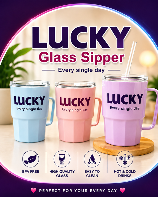 Lucky Glass Sipper with Lid & Straw | BPA-Free Reusable Drinking Cup for Hot & Cold Beverages
