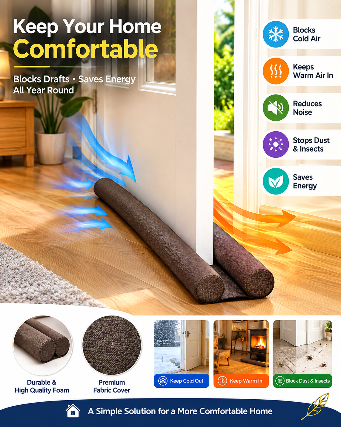 Double Door Draft Stopper – Draft Guard & Door Seal